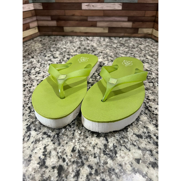 Reef Womens Green White Open Toe Slip on Flat Flip Flop Sandals Size 10 - Picture 3 of 6